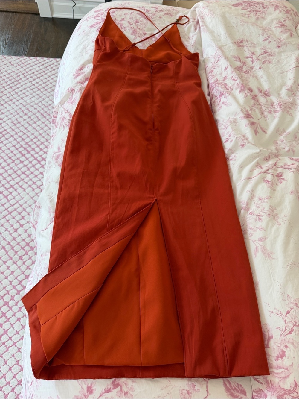 Rust Bodycon Midi Dress with Spaghetti Straps - Picture 5 of 9